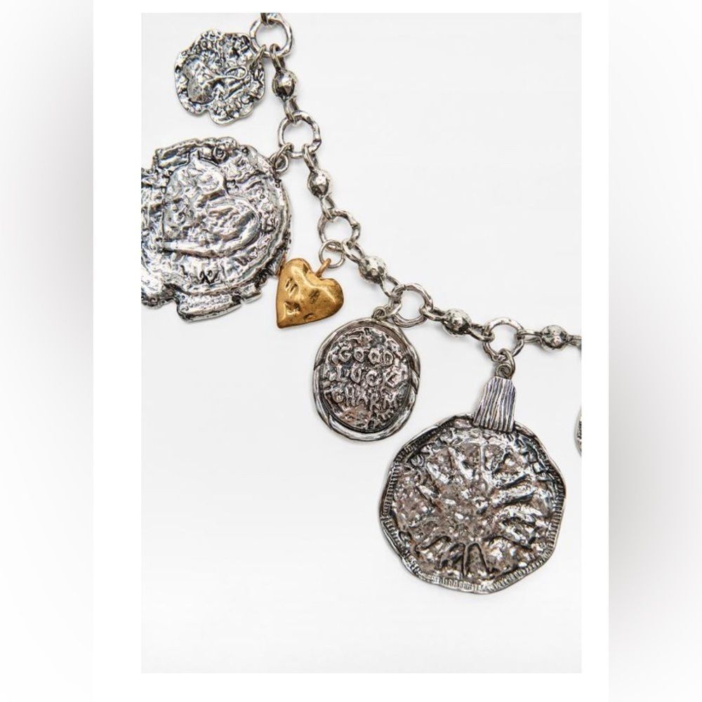 ZARA Heart Medallion Coin Charm Necklace -Silver/gold NWT - Picture 4 of 8